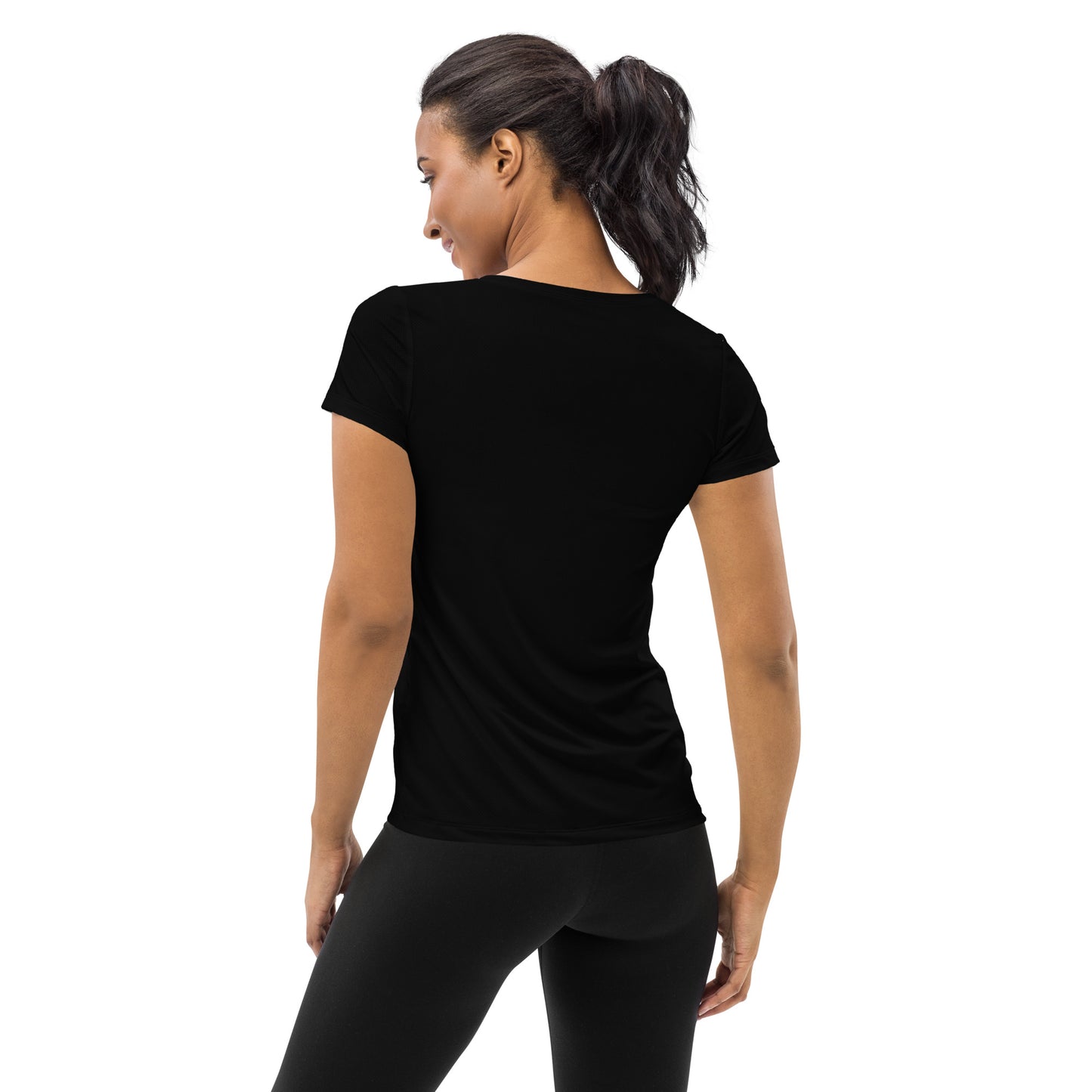 Research Merch Sportshirt für Damen getragen von einem weiblichen Model in der Rückansicht