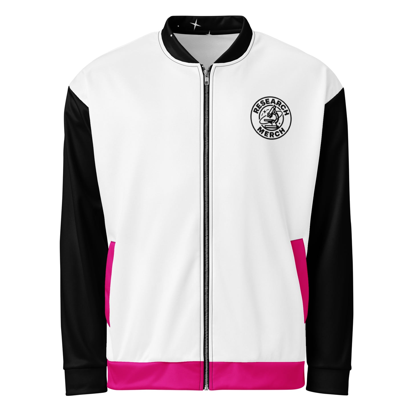 Statement Unisex Bomberjacke Frontansicht mit Logo Research Merch